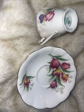 Royal Standard Fine Floral Porcelain Teacup and Saucer - Pink & Purple Tulip